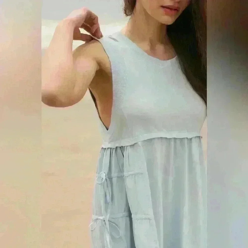 Anthropologie Light Blue Sleeveless Asymmetrical Mini Dress Size M